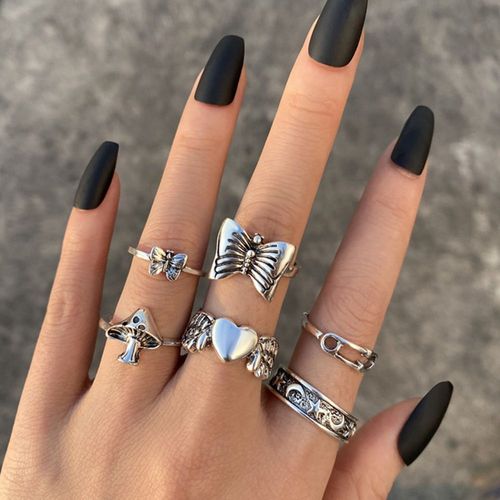 Ensemble De Bagues En Forme D'éléphant, Vintage, Couleur Argent, Fleur, Yeux, Pour Femmes Et Hommes, Punk, Plaqué Argent, Tendance, Bijoux, Cadeaux, 2022