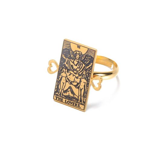 Bagues De Tarot Occulte Vintage Pour Femmes Et Hommes, Anneau De Doigt En Acier Inoxydable Porte-Bonheur De Divination Ajustable, Bijoux Amulette Arcanes