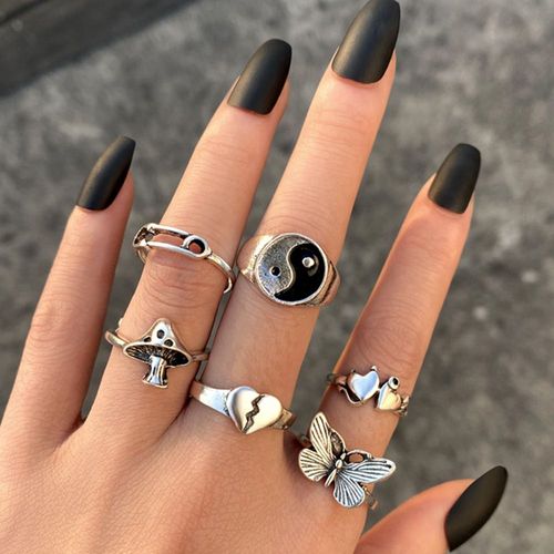 Ensemble De Bagues En Forme D'éléphant, Vintage, Couleur Argent, Fleur, Yeux, Pour Femmes Et Hommes, Punk, Plaqué Argent, Tendance, Bijoux, Cadeaux, 2022