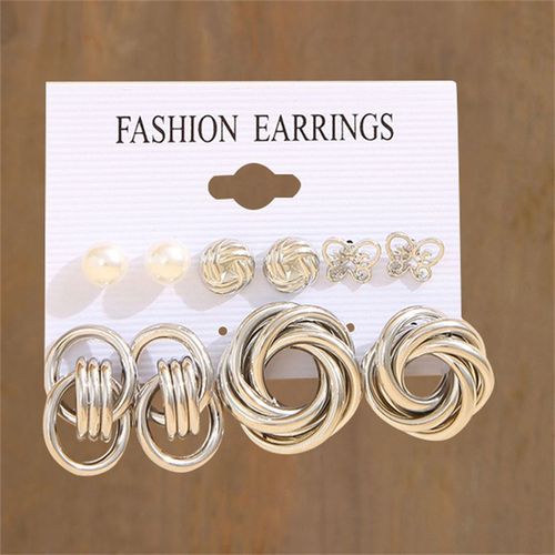 Ensemble De Boucles D'oreilles Créoles Torsadées Perle Pour Femmes, Boucles D'oreilles Pendantes Coeur Et Papillon En Métal, Bijoux Géométriques À La Mode, Document Doré, Carillon
