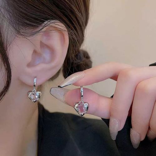 Boucles D'oreilles Pendantes En Forme De Coeur D'amour De Pêche En Cristal Rose Coréen, Boucles D'oreilles Créoles Pour Femmes, Accessoires De Bijoux De Mode Pour Filles, Doux Et Cool, Y2k, 2023