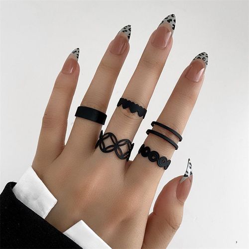 Ensemble De Matiques Punk Coeur Papillon Pour Femme, Croix De Document Noir, Bague En Métal Géométrique Creuse, Bague Chimfinger, Cadeau De Bijoux, 14 Pièces Par Ensemble