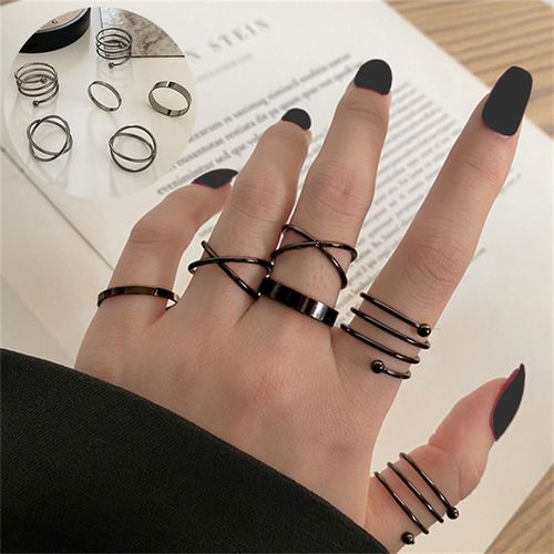 Ensemble De Matiques Punk Coeur Papillon Pour Femme, Croix De Document Noir, Bague En Métal Géométrique Creuse, Bague Chimfinger, Cadeau De Bijoux, 14 Pièces Par Ensemble