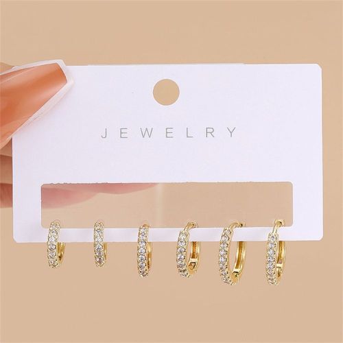 Ensemble De Boucles D'oreilles Créoles En Métal Doré Minimaliste Pour Femmes Et Filles, Cercle De Cristal Punk Simple, Accessoires De Bijoux De Mode, Document, 6 Pièces