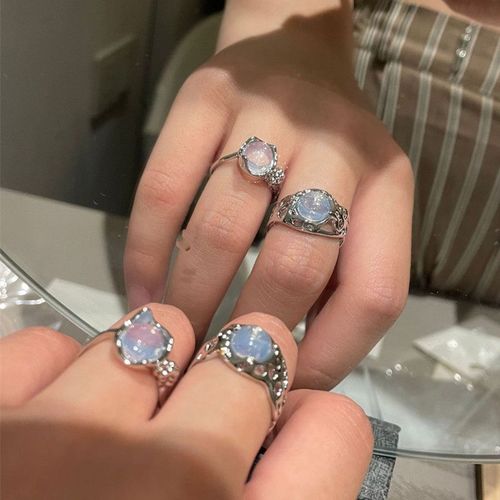 Bague Ouverte En Pierre Naturelle, Opale Blanche, Irrégulière, Cristal Kpop Y2k, Ajouré, Esthétique, Pour Femmes, Bijoux De Doigt
