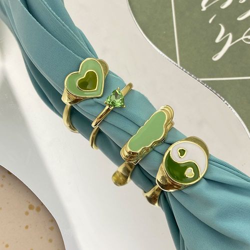 Ensemble De Bagues Géométriques En Forme De C¿Ur Pour Femmes, Bijoux En Résine, Violet, Vert, À La Mode, Vente En Gros