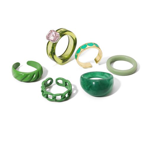 Ensemble De Bagues Géométriques En Forme De C¿Ur Pour Femmes, Bijoux En Résine, Violet, Vert, À La Mode, Vente En Gros