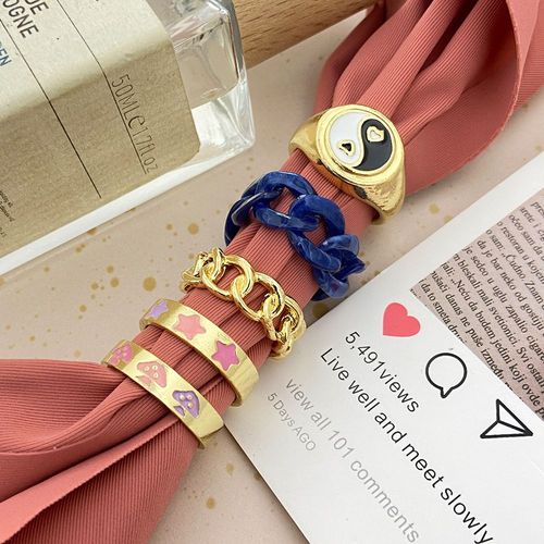 Ensemble De Bagues Géométriques En Forme De C¿Ur Pour Femmes, Bijoux En Résine, Violet, Vert, À La Mode, Vente En Gros