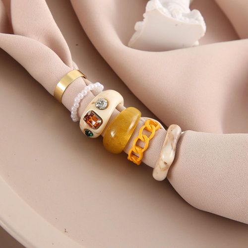 Ensemble De Bagues Géométriques En Forme De C¿Ur Pour Femmes, Bijoux En Résine, Violet, Vert, À La Mode, Vente En Gros