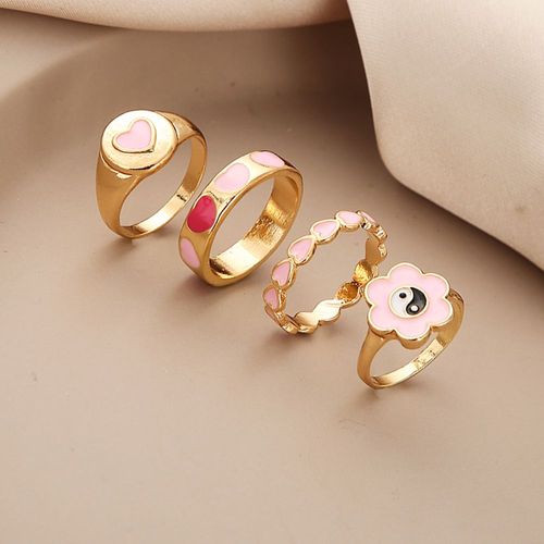 Ensemble De Bagues Géométriques En Forme De C¿Ur Pour Femmes, Bijoux En Résine, Violet, Vert, À La Mode, Vente En Gros