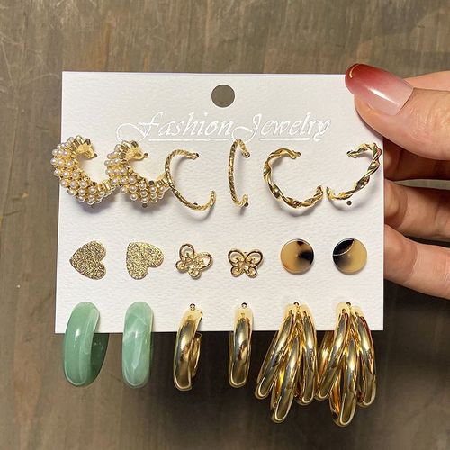 Ensemble De Boucles D'oreilles Punk Léopard En Résine Acrylique Pour Femmes, Boucles D'oreilles Rondes En Or Papillon Perle, Cadeaux Bijoux