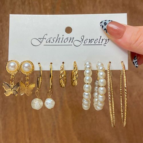 Ensemble De Boucles D'oreilles Punk Léopard En Résine Acrylique Pour Femmes, Boucles D'oreilles Rondes En Or Papillon Perle, Cadeaux Bijoux