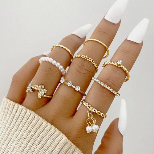 Ensemble De Bagues Vintage En Forme De C¿Ur Creux Pour Femmes, Bijoux Tendance, 22 Pièces, En Métal Noir, Croix Géométrique, Perle, 2023