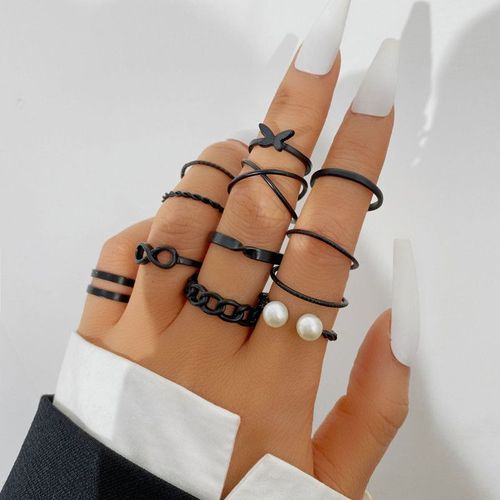 Ensemble De Bagues Vintage En Forme De C¿Ur Creux Pour Femmes, Bijoux Tendance, 22 Pièces, En Métal Noir, Croix Géométrique, Perle, 2023