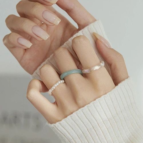 Ensemble De Bagues Acryliques Système De Couleur Claire Pour Femmes, 3 Pièces/Ensemble, Bagues En Résine Perlée Élastique, Doigt De Fiançailles, Bijoux Cadeaux 2022