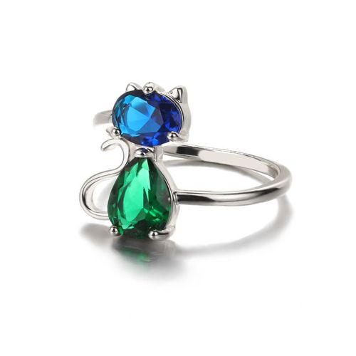 Bague Rétro Verte Bleue En Cristal Zircon Pour Femmes, Bague Simple En Forme De Chat, Romantique, Vintage, Fête D'anniversaire, Bijoux Élégants, Cadeau Idéal Pour Une Amie