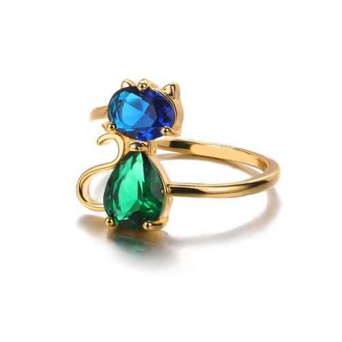 Bague Rétro Verte Bleue En Cristal Zircon Pour Femmes, Bague Simple En Forme De Chat, Romantique, Vintage, Fête D'anniversaire, Bijoux Élégants, Cadeau Idéal Pour Une Amie
