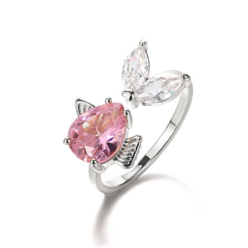 Bagues Poisson Rouge Mignon Pour Femmes, Ouvert Réglable, Cristal Blanc Rose Zircon, Bord De Mer D'été Hawaii, Accessoires Bijoux Romantiques