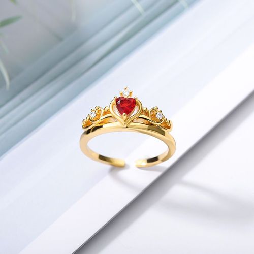 Bagues De Princesse Romantiques Pour Femmes, Bijoux De Rêve, Vintage, Rouge, C¿Ur, Zircon, Couronne, Couple, Cadeau D'amour, Mariage