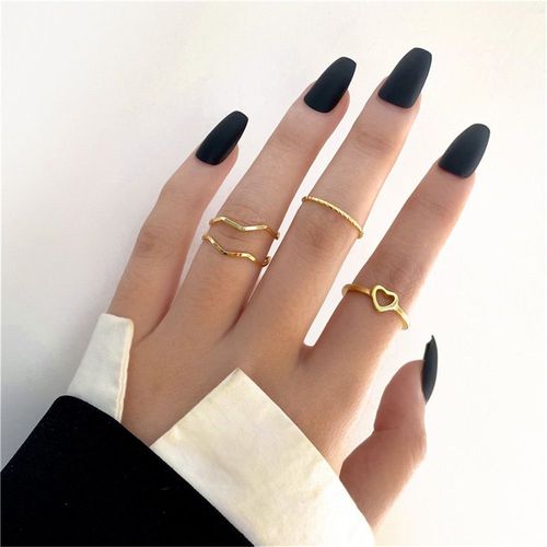 Bagues En Forme De C¿Ur Pour Femmes Et Hommes Amoureux, Ensemble De Bagues Vintage En Métal Géométrique, Bijoux Cadeau