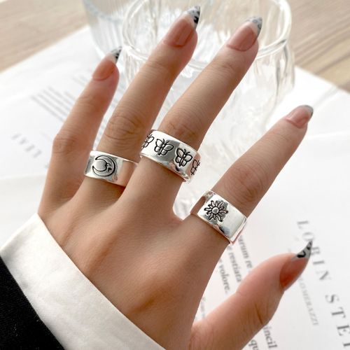 Bagues En Forme De C¿Ur Pour Femmes Et Hommes Amoureux, Ensemble De Bagues Vintage En Métal Géométrique, Bijoux Cadeau