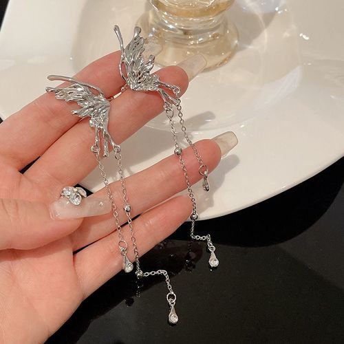 Boucles D'oreilles Papillon En Métal Liquide Y2k, Bijoux Pour Femmes, Ailes D'ange, Manchette D'oreille, Non Piercing, Tendance