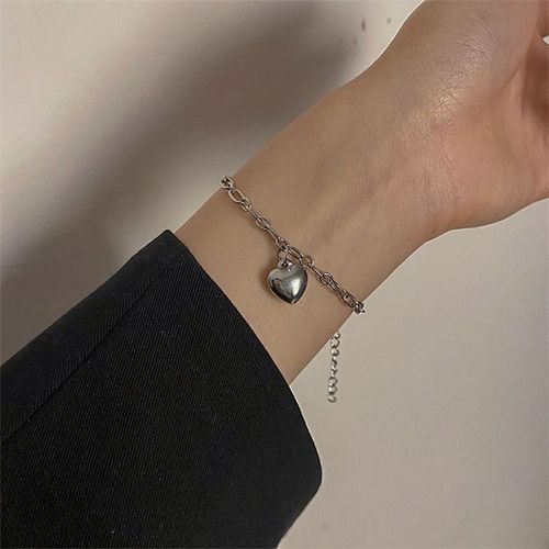 Bracelet En Forme De C¿Ur Pour Femmes, Couleur Argent, Cristal, Breloque Coréenne, Chaîne Élégante Ajustable, Accessoires Bijoux