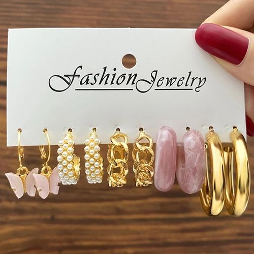 Ensemble De Boucles D'oreilles Vintage Pour Femmes, Couleur Or, Papillon, Perle, Cercle, Pendentif Acrylique, Tendance, Bijoux, 2022
