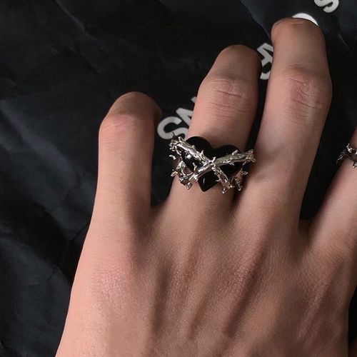Bague Coeur Rétro Pour Femme, Distmurcia Réglable, Coeur Noir, Bague À Trois Couches, Index, Bijoux Fantaisie, Cadeau Ins