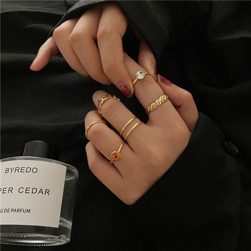 Ensemble D'anneaux De Croix De Document En Or Pour Femmes, Matiques En Pierre Verte, Bague De Doigt, Bijoux Féminins, Mode Gothique, Nouveau, 2021