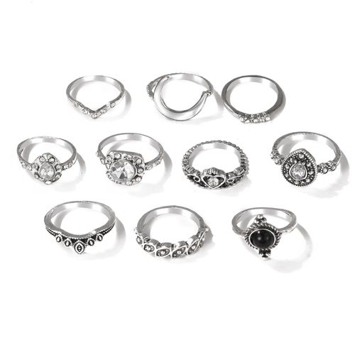 Ensemble De Matiques De Fleur Esthétique Vintage Pour Femmes, Bague De Fête En Cristal Noir, Bijoux De Mariage Au Doigt, Mode Salle, 2021, 11 Pièces Par Ensemble