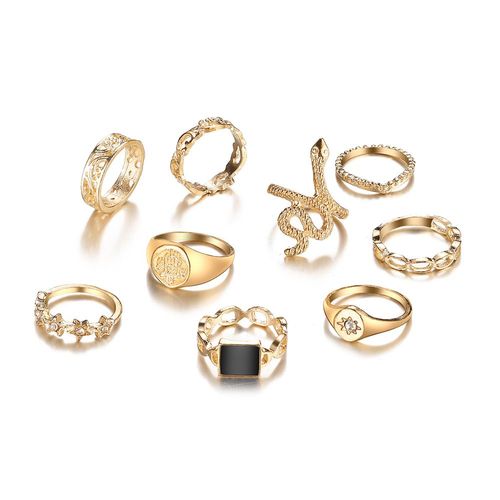 Ensemble De Matiques De Fleur Esthétique Vintage Pour Femmes, Bague De Fête En Cristal Noir, Bijoux De Mariage Au Doigt, Mode Salle, 2021, 11 Pièces Par Ensemble
