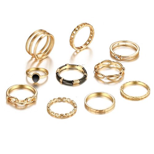 Ensemble De Matiques De Fleur Esthétique Vintage Pour Femmes, Bague De Fête En Cristal Noir, Bijoux De Mariage Au Doigt, Mode Salle, 2021, 11 Pièces Par Ensemble