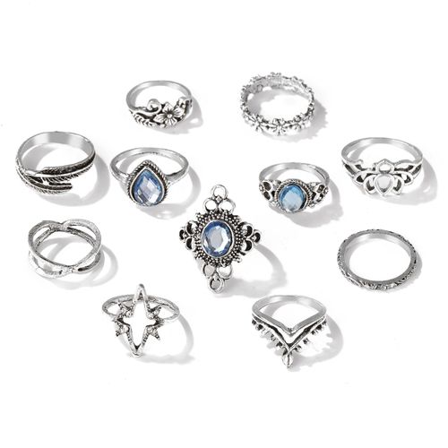 Ensemble De Matiques De Fleur Esthétique Vintage Pour Femmes, Bague De Fête En Cristal Noir, Bijoux De Mariage Au Doigt, Mode Salle, 2021, 11 Pièces Par Ensemble
