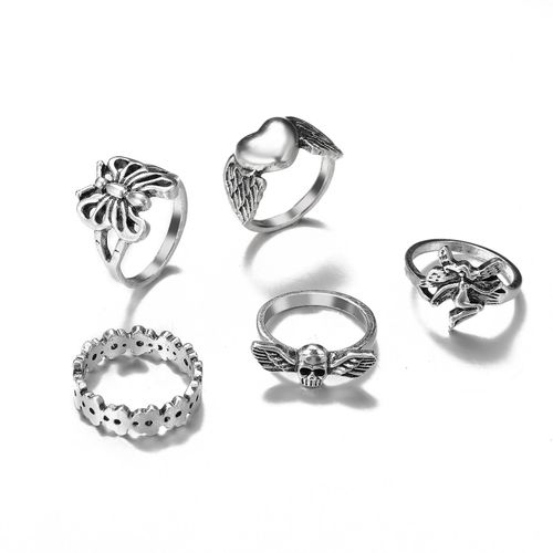 Ensemble De Matiques De Fleur Esthétique Vintage Pour Femmes, Bague De Fête En Cristal Noir, Bijoux De Mariage Au Doigt, Mode Salle, 2021, 11 Pièces Par Ensemble