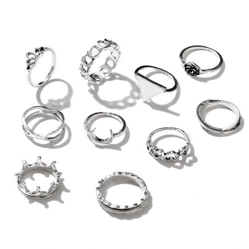 Ensemble De Matiques De Fleur Esthétique Vintage Pour Femmes, Bague De Fête En Cristal Noir, Bijoux De Mariage Au Doigt, Mode Salle, 2021, 11 Pièces Par Ensemble