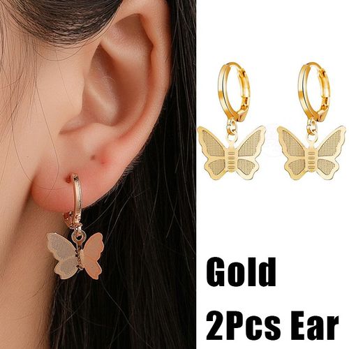 Boucles D'oreilles Papillon Vintage Couleur Or Argent Pour Femmes, Clip D'oreille En Métal Sans Piercing, Bijoux Cadeaux