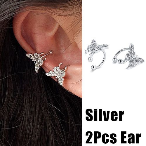 Boucles D'oreilles Papillon Vintage Couleur Or Argent Pour Femmes, Clip D'oreille En Métal Sans Piercing, Bijoux Cadeaux