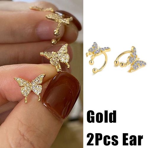 Boucles D'oreilles Papillon Vintage Couleur Or Argent Pour Femmes, Clip D'oreille En Métal Sans Piercing, Bijoux Cadeaux