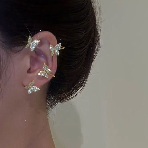 Boucles D'oreilles Papillon En Métal Plaqué Argent Pour Femmes, Sans Piercing, Zircon Scintillant, Bijoux De Mariage