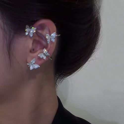 Boucles D'oreilles Papillon En Métal Plaqué Argent Pour Femmes, Sans Piercing, Zircon Scintillant, Bijoux De Mariage
