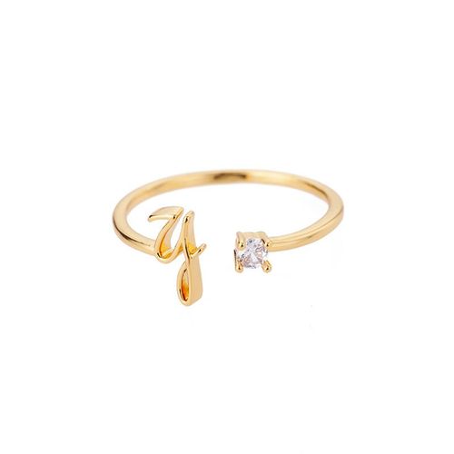 Bague En Acier Inoxydable Et Zircon Doré Pour Femmes, Bijou Simple, Rétro, À La Mode, Meilleur Cadeau Pour Amis, Couple, Alphabet Anglais