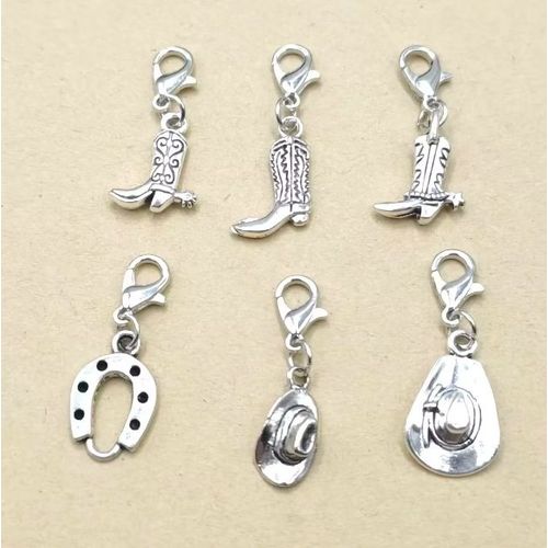 Breloques À Fermoir Ster Corrigées, Botte De Cowboy Et Chapeau De Cowboy, Fers À Cheval, Bijoux De Cowboy Antiques, Artisanat Fait Main Bricolage, 60 Pièces