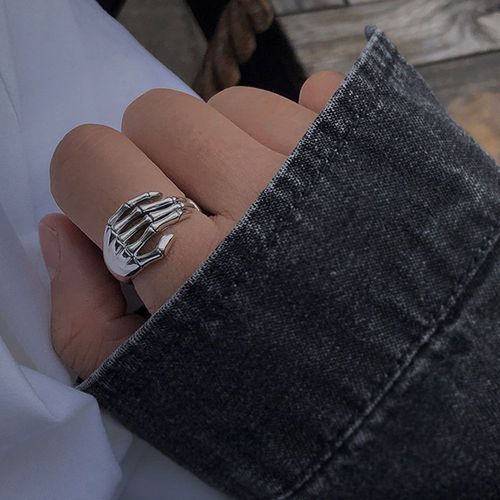 Ensemble De Bagues Punk Gothique En Forme De C¿Ur Pour Femmes, Bijoux De Doigt, Dés Noirs, Vintage, En Argent, Rétro, Strass