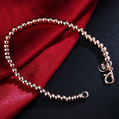 Doteffil-Bracelet Creux En Argent Regardé 925 Pour Femme, Perle Lisse En Or Rose, Bijoux Fantaisie Pour Mariage Et Fête De Fiançailles, 4mm