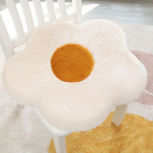 Coussin En Forme De Fleur Amovible Et Lavable De Style B&b Nordique Ins, Imitation Fourrure De Lapin, Coussin De Chaise En Mousse À Mémoire De Forme Chaude En Peluche Pour L'automne Et L'hiver Blanc D'?Uf - 50 X 50 Cm