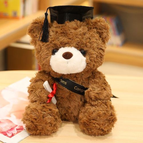Poupée Ours En Peluche Cadeau Commémoratif De Remise De Diplôme Jouet En Peluche Poupée Dr. Bear Avec Chapeau Ours Brun Foncé + Chapeau Noir - 23 Cm (0,1 Kg)