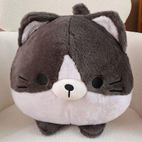 Poupée de chat ronde et mignonne en trois couleurs, douce, en fourrure de lapin, oreiller, grande griffe, machine Boulettes de chat gris foncé - petites 25 x 25 cm 0,38 kg