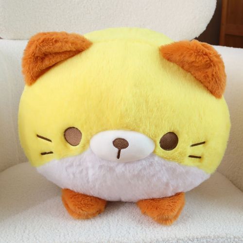 Poupée de chat ronde et mignonne en trois couleurs, douce, en fourrure de lapin, oreiller, grande griffe, machine Boulettes de chat jaunes - petites 25 x 25 cm 0,38 kg