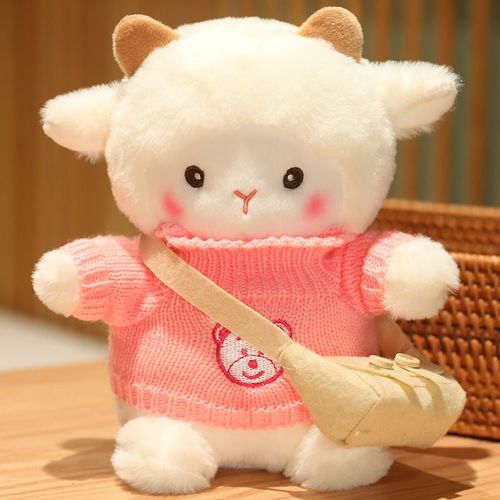 Petit mouton en peluche, mignon pull, poupée mouton, poupée de dessin animé, marionnette, oreiller de couchage, cadeau pour fille et enfant Tête d'ours rose - 33 cm (0,30